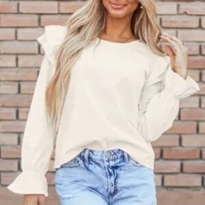 Elegant Cream Ruffle Sleeve Top